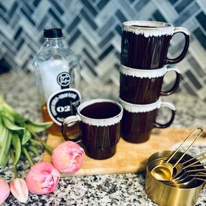 Vintage MCM Stacking Brown Coffee Mug Set